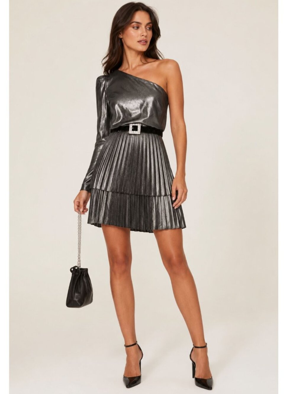Derek Lam 10 Crosby x RTR Metallic One Shoulder Dress size 4